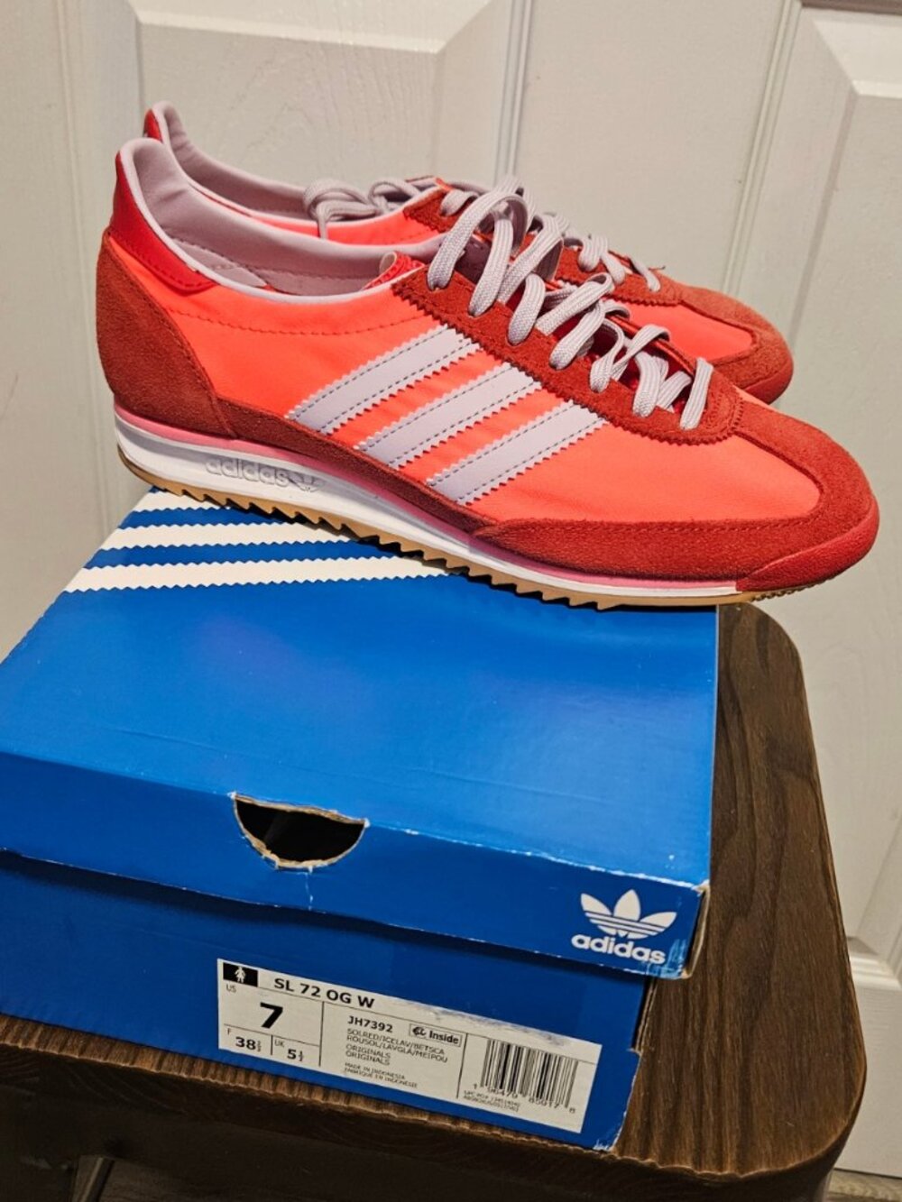 adidas SL 72 OG Solar Red Lavender + White Sneakers JH7392 Women's size 7